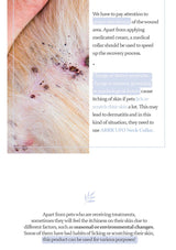 Close-up of a pet's skin with text about medical care and product recommendation.
