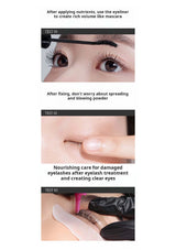 Instructions for using eyeliner and nourishing care for eyelashes on a white background