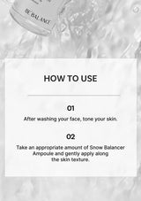 Instructions for using a Snow Balancer Ampoule with a marble background