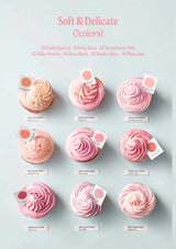 Pink cupcakes with swirled frosting on a light gray background
