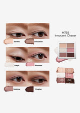Makeup product with color swatches and eye示范 on a white background
