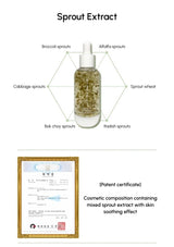 Cosmetic bottle with sprout extract and certification on a white background