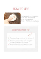 Instructions on how to use a product for oily hair and scalp with a visual of a person using it.