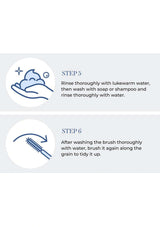 Instructions for cleaning a brush with icons and text on a white background