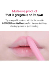 Cosnori Over-Lip Maker being used on lips with promotional text about its versatility.