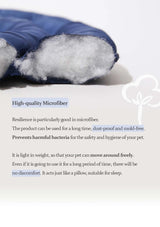 Blue pet bed with high-quality microfiber material on a white background