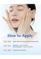 Woman applying a skincare product with text on how to use it