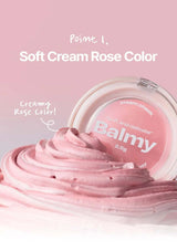 Pink cream with a container labeled 'Balmy' on a pink background