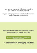 Text on a light green background discussing micropyramids and soothing ingredients.