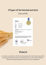 Certificate of authenticity for a cosmetic product with text about fermented extracts on a beige background.