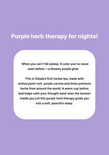 Promotional text for Odada's purple herb tea on a purple background