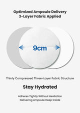 Diagram showing a 9cm measurement with text about optimized ampoule delivery and fabric application.