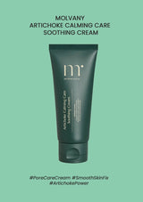 Molvany Artichoke Calming Care Soothing Cream tube on a green background