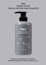 MBA Derma Black Turn & Protein Hair Shampoo bottle on a gray background