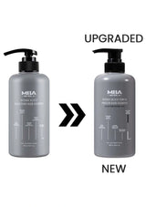 Two bottles of MBA Derma Scalp & Protein Hair Shampoo with an arrow indicating an upgrade.