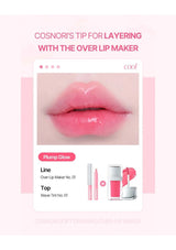 Cosmetics with lip product and text on a pink background