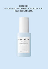 SKIN1004 Madagascar Centella Hyalu-Cica Blue Serum 50ml on a light blue background