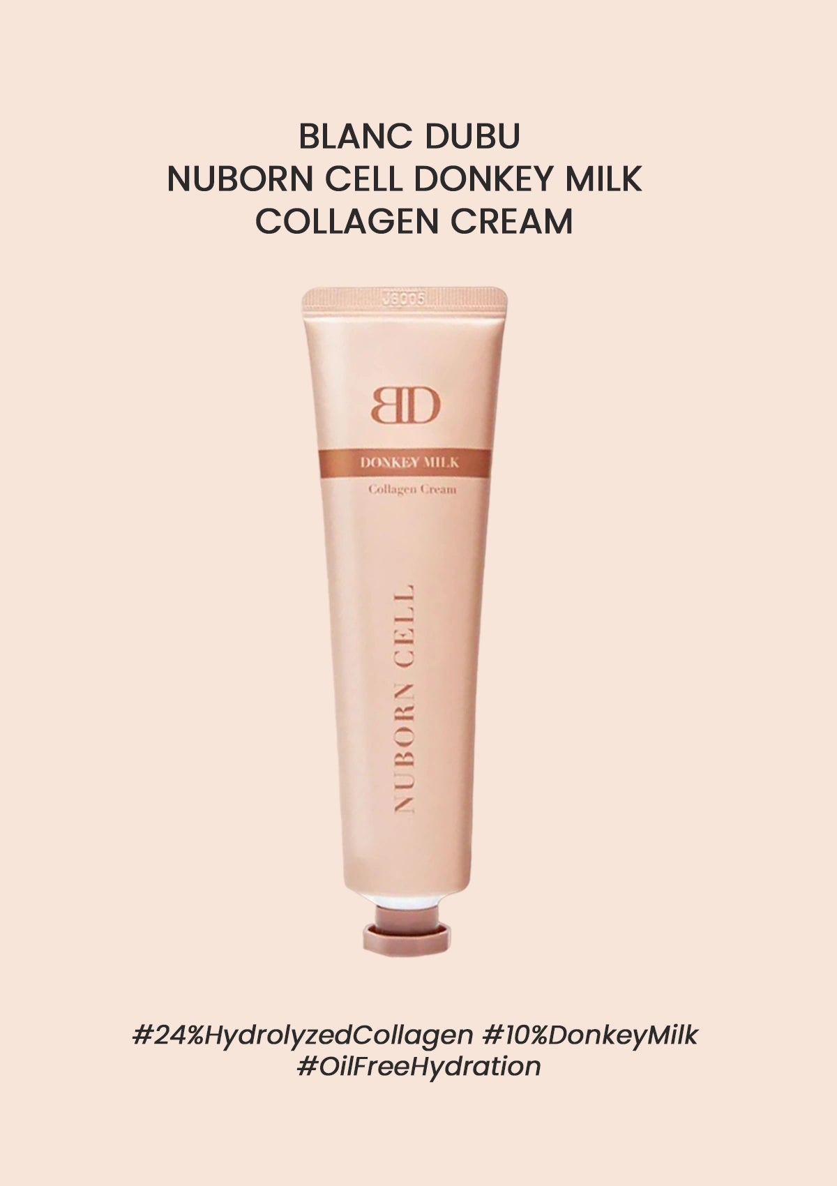 Nuborn Cell Donkey Milk Collagen Cream tube on a beige background