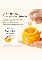 Medicube skincare product with text about skin radiance and advanced technology