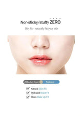 Advertisement for makeup with a close-up of lips and text about skin fit and natural ingredients.