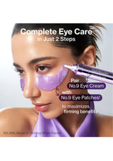 Advertisement for Numi Skin eye cream and patches with a woman wearing the product.