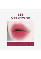 Lipstick swatch on a white background with '655 Odd universe' text.