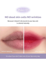 Before and after comparison of lips with text about skin cells and wrinkles.