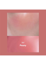 Close-up of skin with a shade labeled '787 Peony' on a pink background