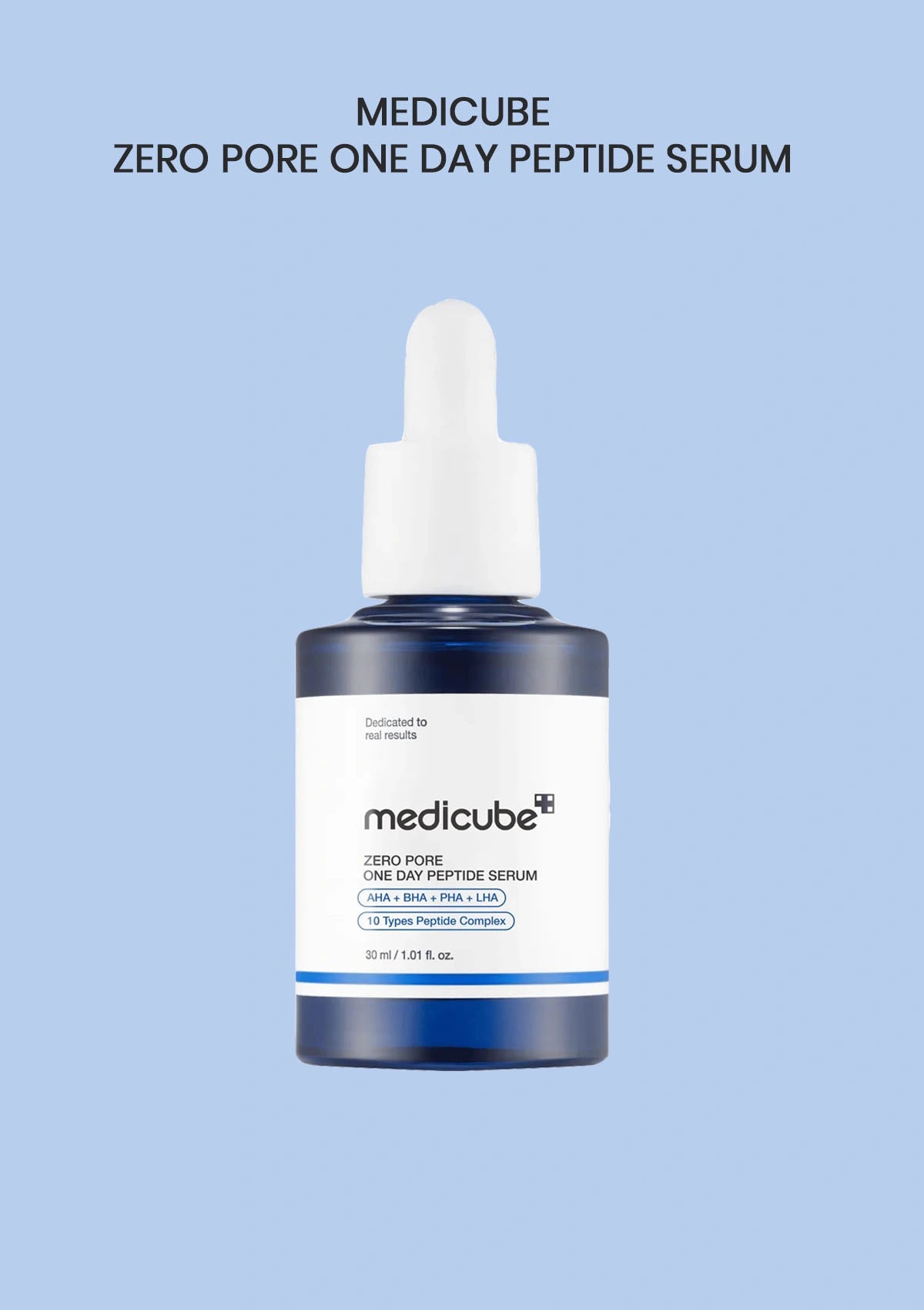 Medicube Zero Pore One Day Peptide Serum bottle on a light blue background