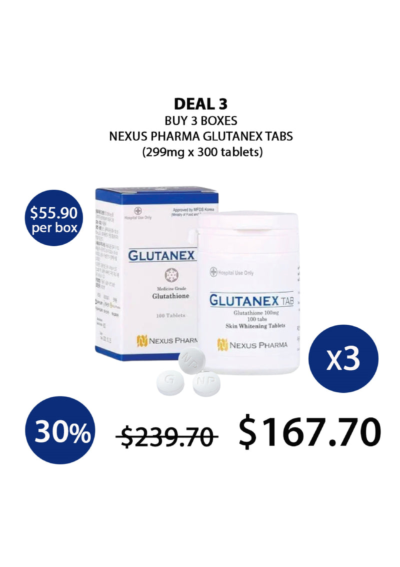 [NEXUS PHARMA] Glutanex Medicine Grade Glutathione Tablets (1 Box = 299mg x 100 Tablets)