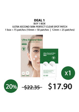 Promotional graphic for Ultra Xecond Skin perfect clear spot patches with pricing and deal information.
