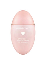 Pink BB cream bottle with 'Nuborn Cell' branding on a white background