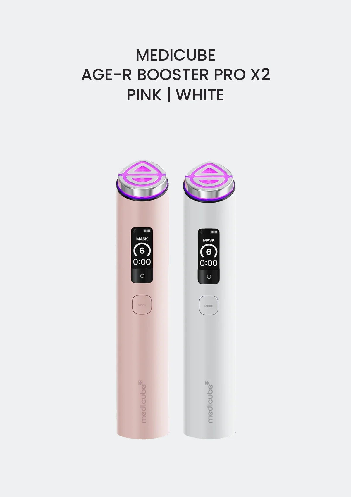 Medicube AGE-R Booster Pro X2 in Pink and White — seven-mode beauty device