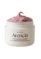 Jar of Arencia Royal Rosehip Cleanser with pink cream on a white background