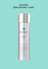 ReJuran Rebalancing Toner bottle on a light blue background