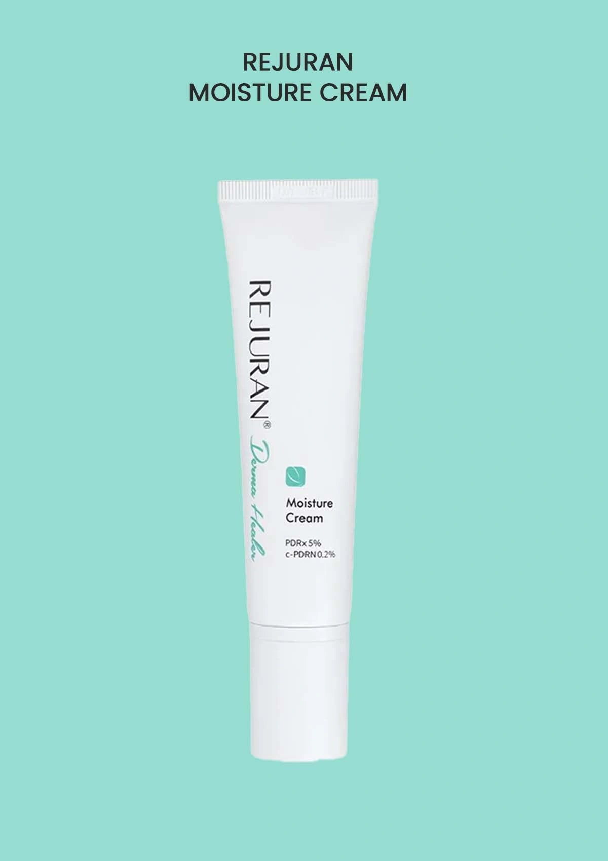 Rejuran Moisture Cream tube on a teal background