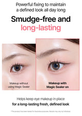 Eye makeup before and after applying SO NATURAL Magic Sealer