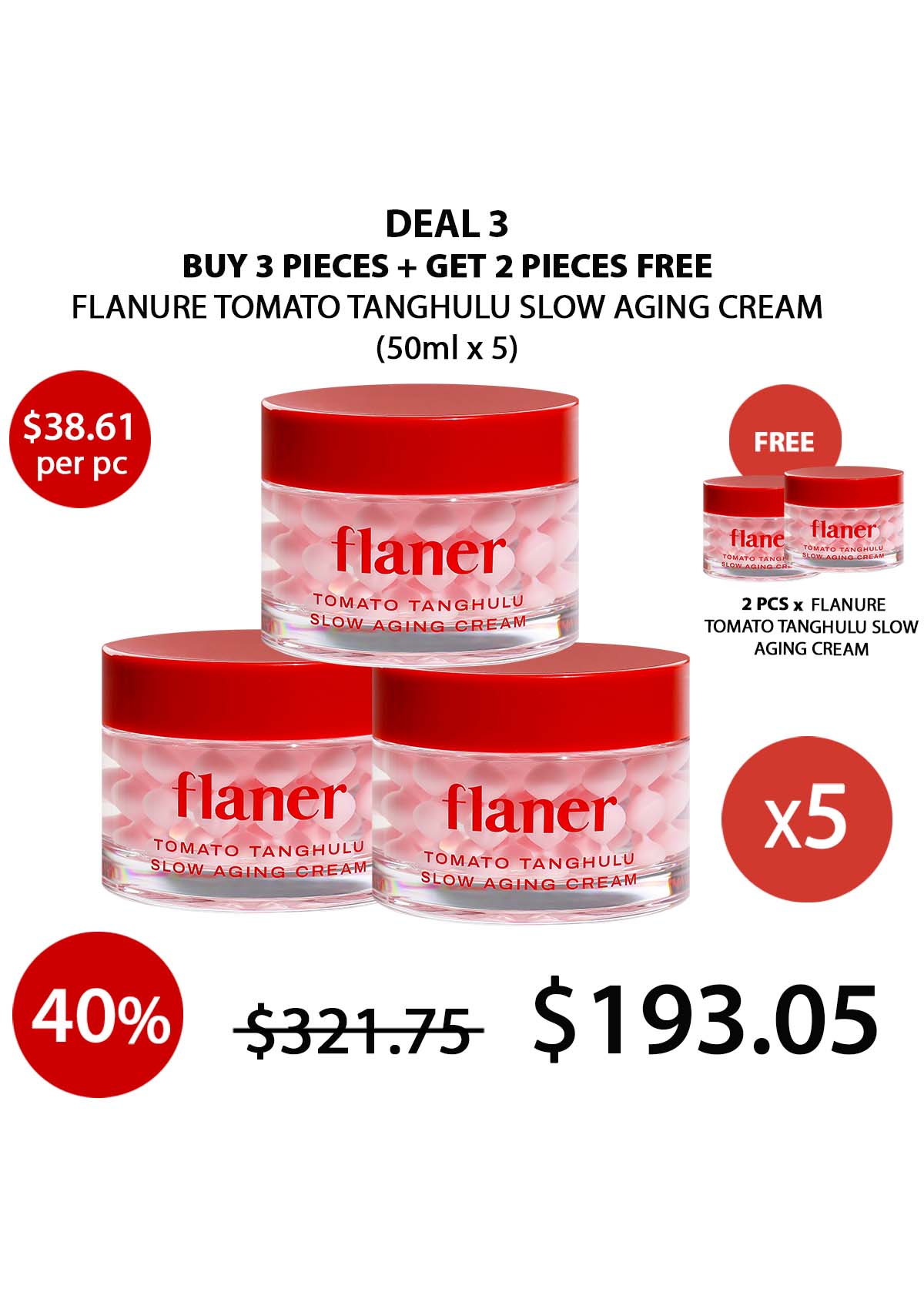 [FLANER] Tomato Tanghulu Slow Aging Cream 50ml (BUY 3+2 FREE) FLANER TOMATO  SLOW AGING CREAM