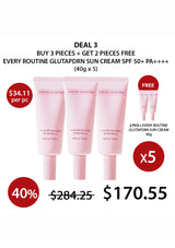 Promotional offer for 'Every Routine' glutaporn sun cream with a discount on purchase quantity.