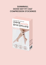 Box of Sunmimall Good Day Fit Calf Compression Stockings on a pink background