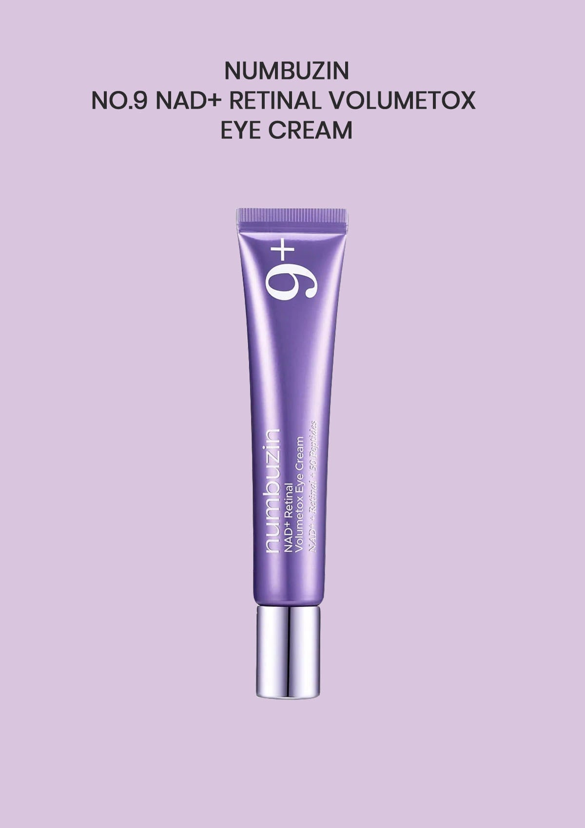 Numbuzin No.9 Nad+ Retinal Volumetox Eye Cream tube on a purple background