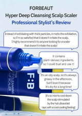 Hyper Deep Cleansing Scalp Scaler with customer reviews on a blue background