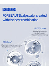 Advertisement for FORBEAUT Scalp scaler with text and images of scalp scaler components.