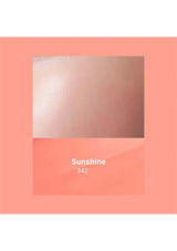 Product packaging with a gradient color swatch labeled 'Sunshine 342' on a peach background