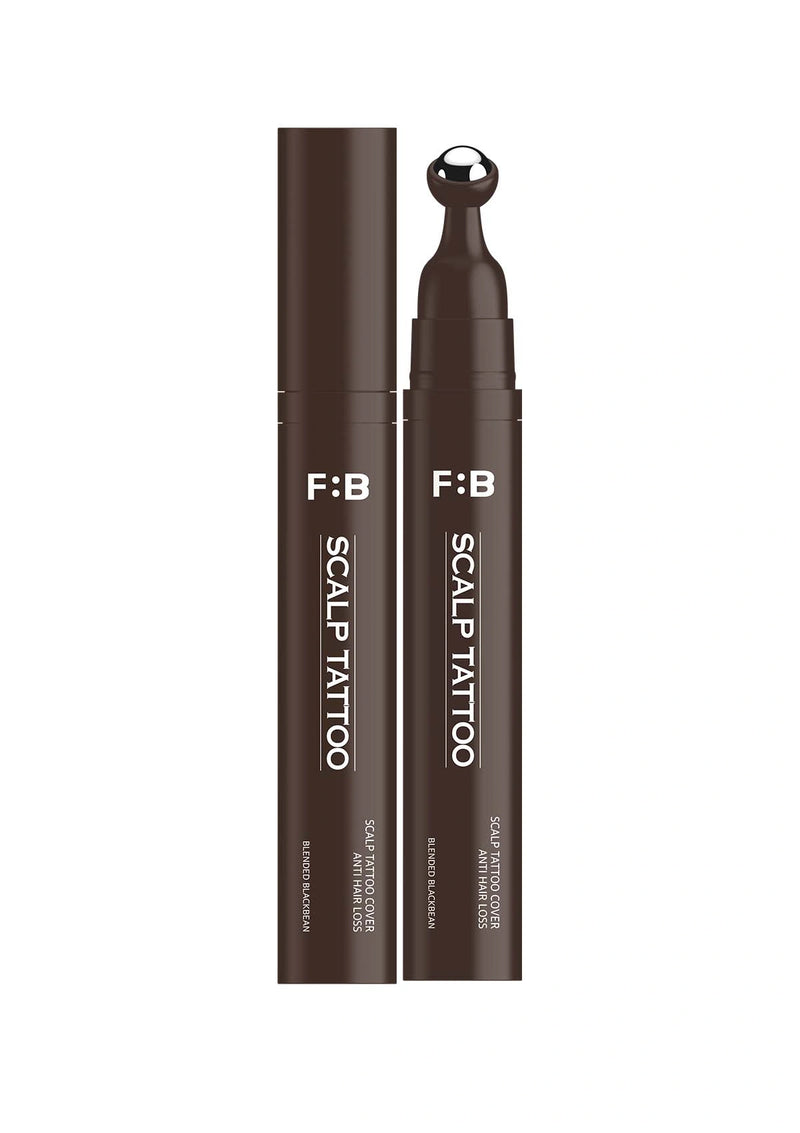 Two brown tubes labeled 'F:B Scalp Tattoo' on a white background