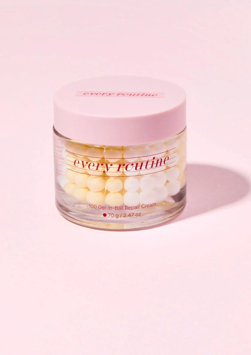 Jar of 'every routine' cream on a pink background