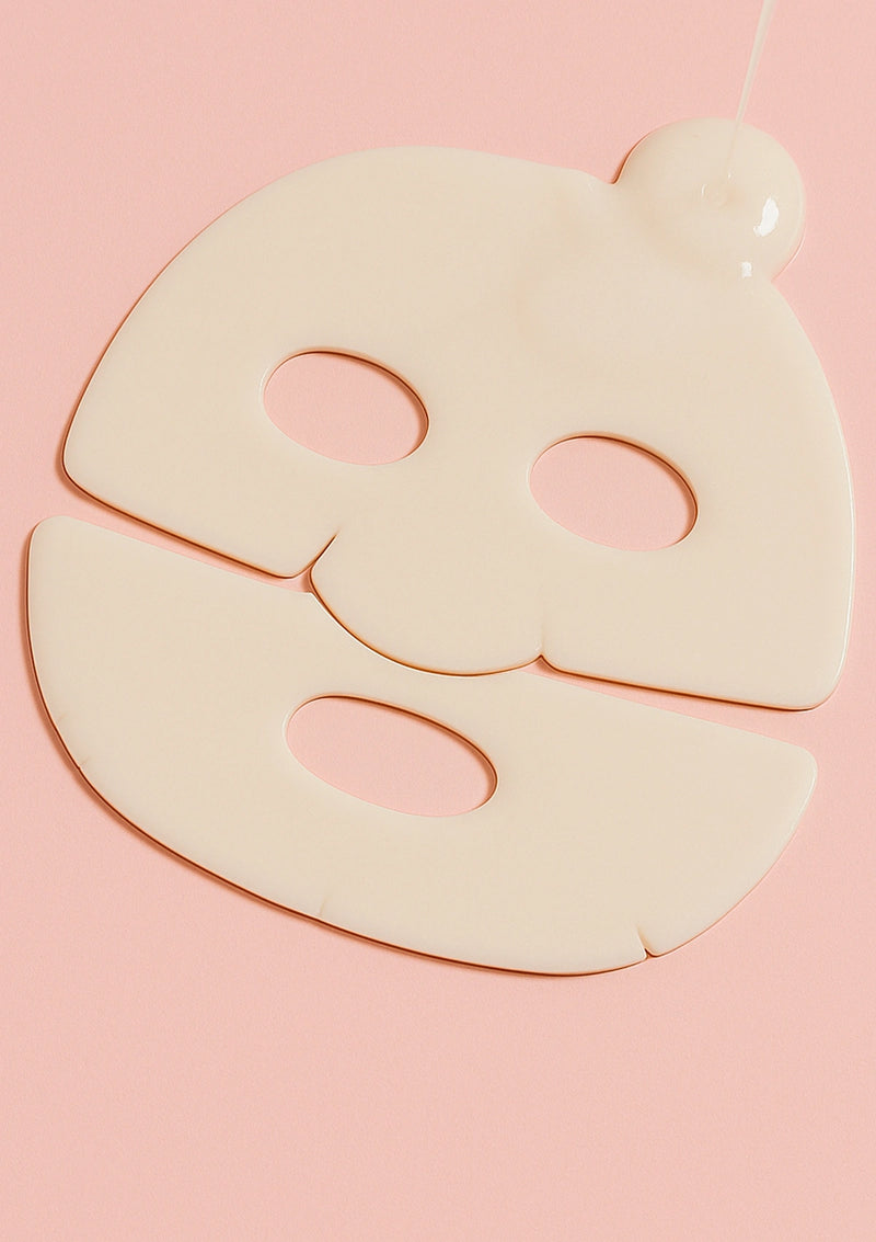 Beige and pink silicone mask on a pink background