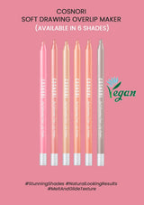 Cosnori soft drawing overlip maker on a pink background with product details.