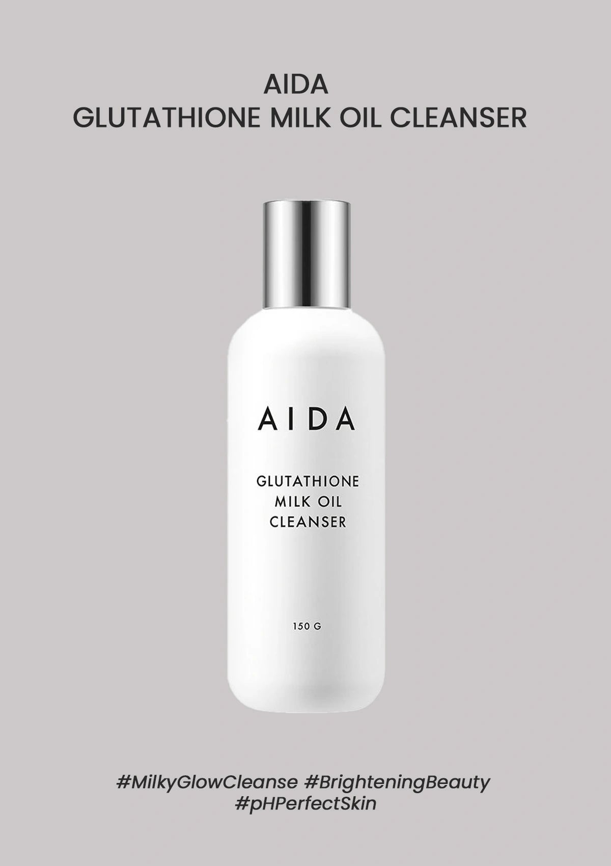 AIDA Glutathione Milk Oil Cleanser bottle on a gray background