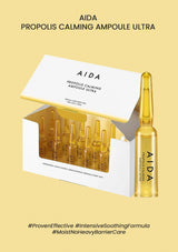 AIDA Propolis Calming Ampoule Ultra packaging on a yellow background